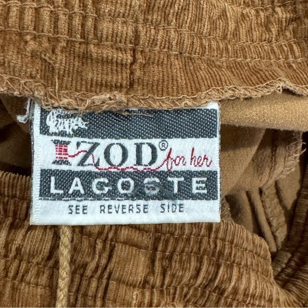 Women's Vintage 80s Izod Lacoste Corduroy Pants Pull On Drawstring Rust Brown L - Picture 10 of 11